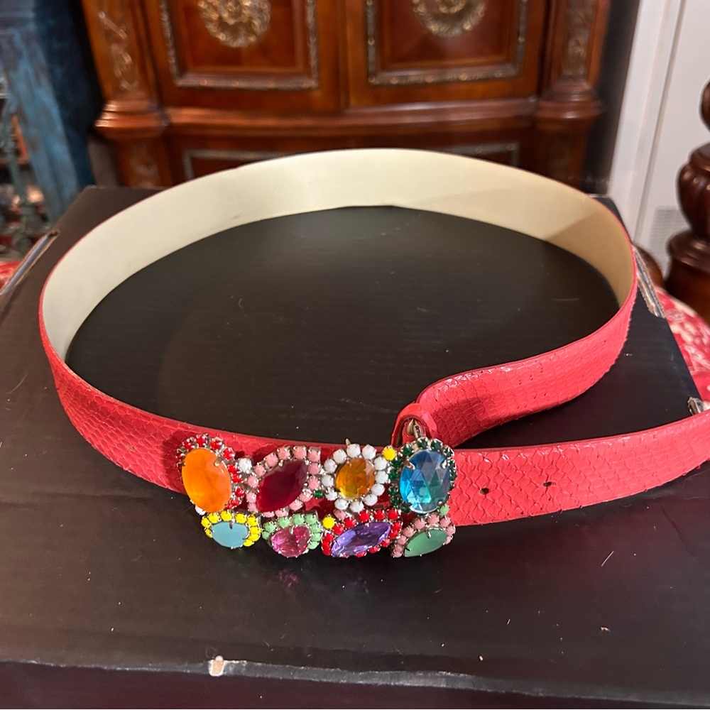 Stunning coral belt with jeweled front.  Made in Italy..  perfect glam belt!